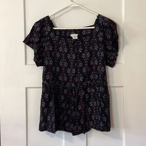 NATURAL LIFE Black and Blue Floral Blouse
